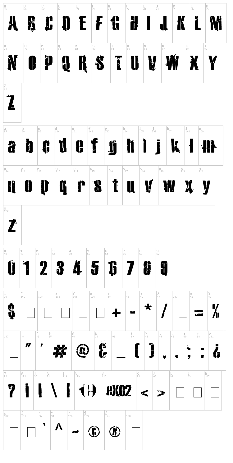 eXO2 Stencil font map